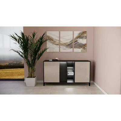 Bézs-sötétbarna tálalószekrény LED-világítással; 2 ajtós – LM Venus Day