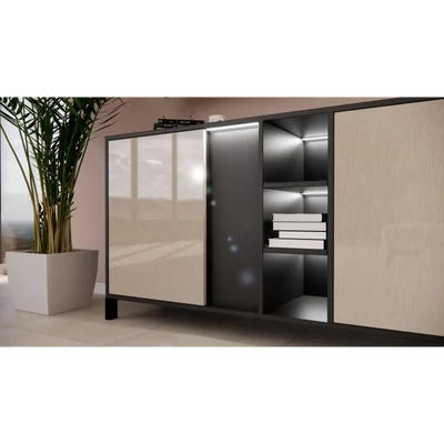 Bézs-sötétbarna tálalószekrény LED-világítással; 2 ajtós – LM Venus Day