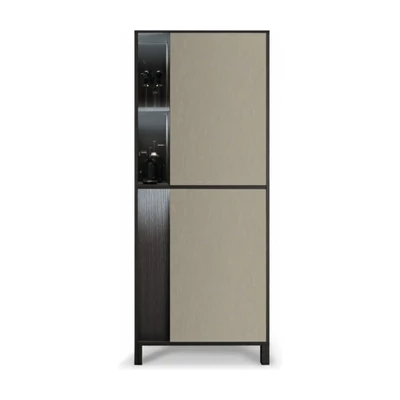 Beige-Dark Brown Display Cabinet with LED Light, 1-Door – LM Venus Day