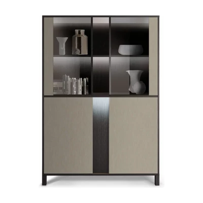 Beige-Dark Brown Display Cabinet with LED Light, 2-Doors – LM Venus Day