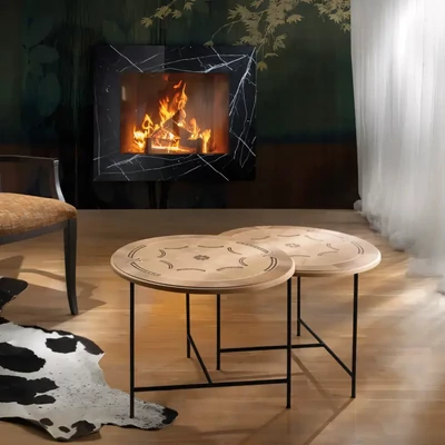 2 db kisasztal fémlábakkal, intarziás – Morello 3438