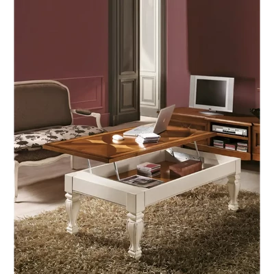 Dohányzóasztal felnyitható asztallappal, lóheremintás intarziával, 130x70 cm – Morello 3382
