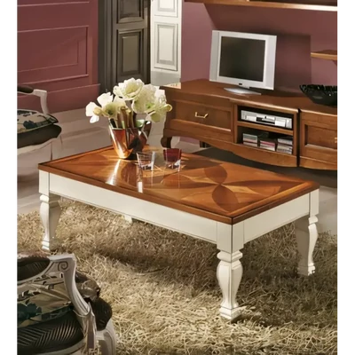 Dohányzóasztal felnyitható asztallappal, lóheremintás intarziával, 130x70 cm – Morello 3382