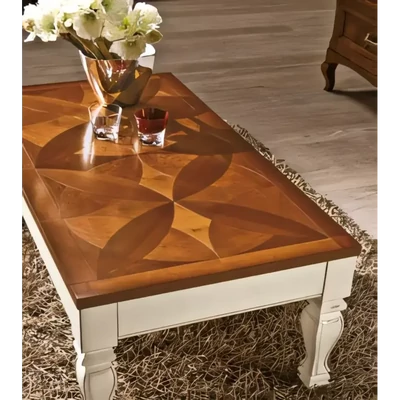 Dohányzóasztal felnyitható asztallappal, lóheremintás intarziával, 130x70 cm – Morello 3382