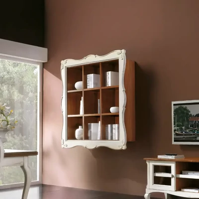 Fali könyvespolc 9 polccal, faragott kerettel – Morello 3070