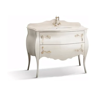 Fürdőszobaszekrény 2 fiókkal, finoman záródó fiókokkal, fehér Carrara márvány fedlappal, mosdókagylóval – Morello 4644