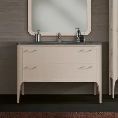 Fürdőszobaszekrény 2 fiókkal, szürke Imperiale márvány fedlappal, finoman záródó fiókokkal, mosdókagylóval – Morello 4662