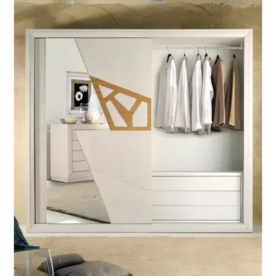 Gardróbszekrény, 2 tolóajtós, tükrös ajtókkal, háromszöges mintával – Morello 4005