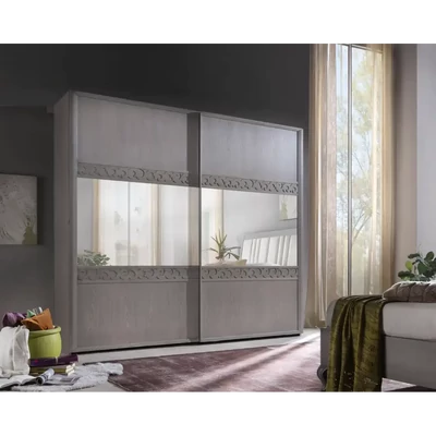 Gardróbszekrény, 2 tolóajtós, tükrös ajtókkal, faragott díszítéssel – Morello 4072