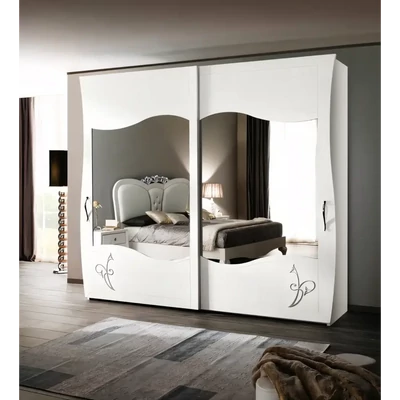 Gardróbszekrény, 2 tolóajtós, tükrös ajtókkal, díszítéssel – Morello 4122