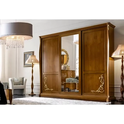 Gardróbszekrény, 3 tolóajtós, 1 tükrös ajtóval, domború (relief) díszítéssel – Morello 4534