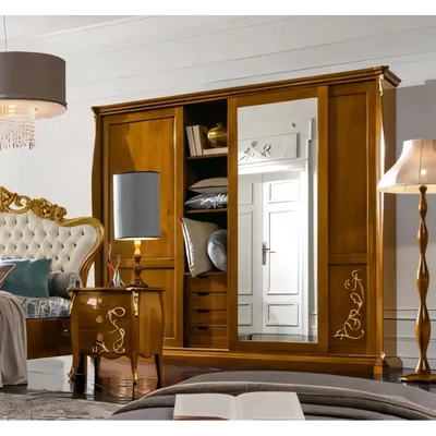 Wardrobe, 3 Sliding Doors, with 1 Mirrored Door, with Relief Decoration – Morello 4534