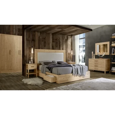 Double Bed Frame with 4 Drawers, with Upholstered Headboard – Morello 4082