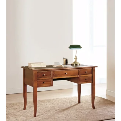 Íróasztal 5 fiókkal, arany díszítéssel, műbőr asztallappal, 150x73 cm – Morello 3904