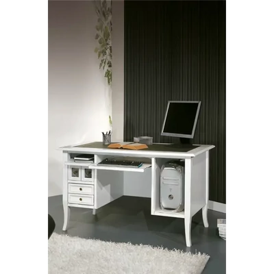 Íróasztal PC-tartó szekrénnyel, 4 fiókkal, polccal, arany díszítéssel, műbőr asztallappal – Morello 3917