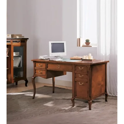 Íróasztal PC-tartó szekrénnyel, 4 fiókkal, műbőr asztallappal – Morello Settecento 3919