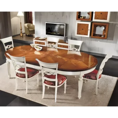 Round Dining Table, Extendable, with Inlay – Morello 2332