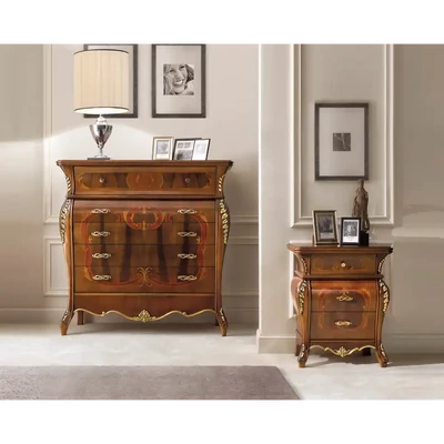 Komód 2 db éjjeliszekrénnyel, intarziás – Morello 4334