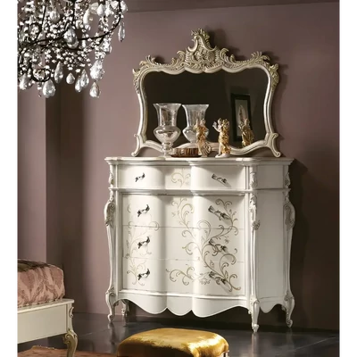 Komód 3 fiókkal, lenyitható ajtóval, faragott díszítéssel – Morello 4321