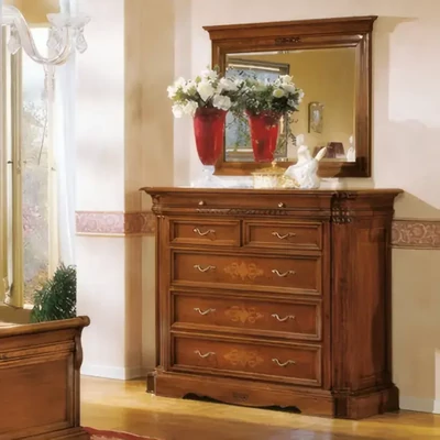 Komód 4 fiókkal, lehajtható ajtóval, intarziás – Morello 4157