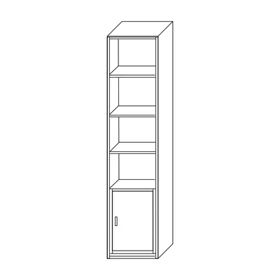 Könyvespolc elem 4 polccal, 1 ajtós alsó tárolórésszel – Morello 2915