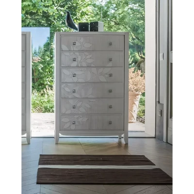 Magas fiókos komód 6 fiókkal, levélmintás díszítéssel – Morello 3511