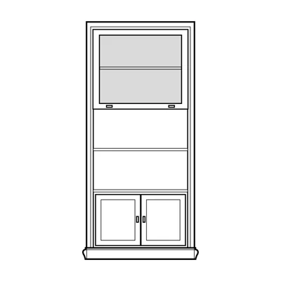Polcos elem 4 polccal, széles, 1 felnyitható tejüveg ajtóval (2/4) és 2 ajtós alsó tárolórésszel – Morello 2883