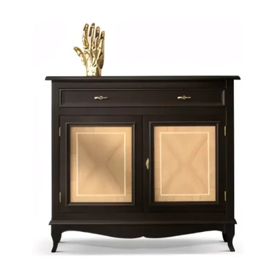 Tálalószekrény, 2 ajtós, 1 fiókkal, intarziás díszítéssel – Morello 2033