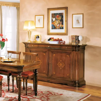 Tálalószekrény, 2 ajtós, 3 fiókkal, intarziás – Morello 2123