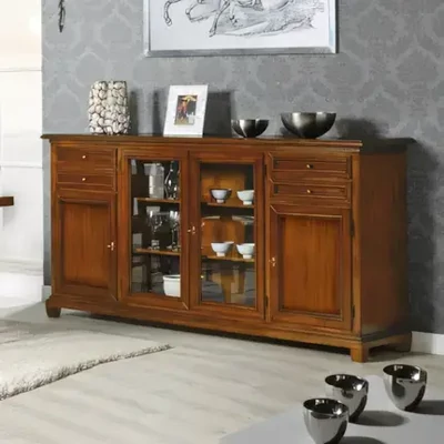 Tálalószekrény, 2 faajtós + 2 üvegajtós, 4 fiókkal – Morello 2180