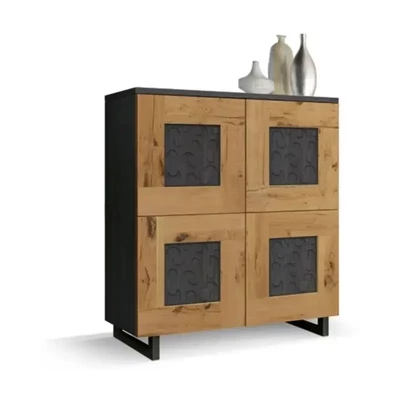 Tálalószekrény, négyzet alakú, 4 ajtós, 58 cm mély, körmintás díszítéssel, push-pull mechanizmussal, szánkótalppal – Morello 2837