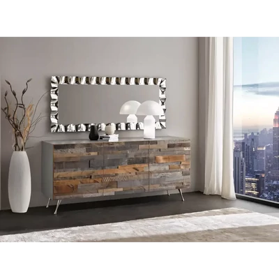 Tálalószekrény, 3 ajtós, 3D téglamintával, acéllábakkal – Morello 2843