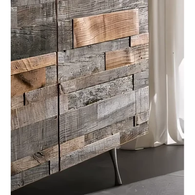 Sideboard, 3-Door, 3D Brick Pattern, with Steel Legs – Morello 2843