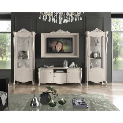 TV-szekrény szett (TV-szekrény + fali panel + 2x vitrines szekrény) – Morello 3254