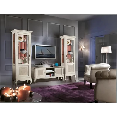 TV-szekrény szett bécsi nádszövetes díszítéssel (2x vitrines szekrény + TV-szekrény) – Morello 3159.A