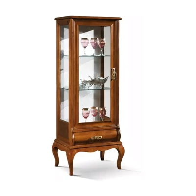 Vitrines kisszekrény, 1 ajtós, 1 fiókkal, kárpitozott hátfallal – Morello 3038