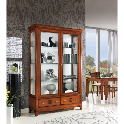 Vitrines szekrény, 2 ajtós, 2 fiókkal, kárpitozott hátfallal – Morello 2936