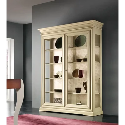 Vitrines szekrény, 2 ajtós, kárpitozott hátfallal – Morello 2937