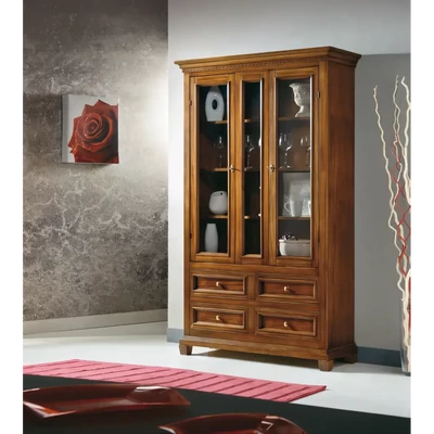 Vitrines szekrény, 2 ajtós, 4 fiókkal, görög díszítéssel – Morello 2956