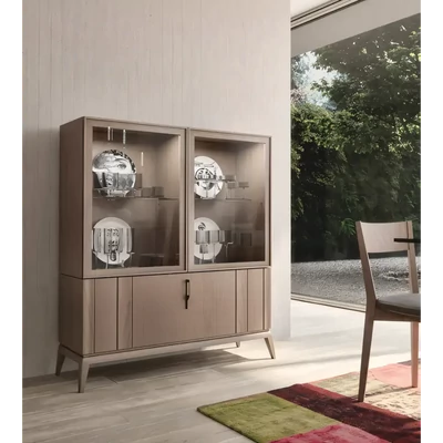 Vitrines szekrény, 2 ajtós, lenyitható alsó tárolórésszel – Morello 2965