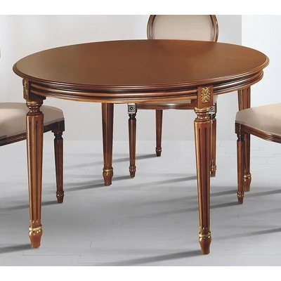 Louis XVI. style round dining table with tanganika wooden top, +40 cm extendable