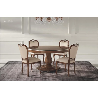 Queen round dining table with inlayed top