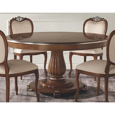 Queen round dining table with inlayed top