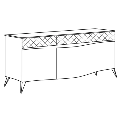 Emozioni Day 3-doors buffet chest of drawers with wooden top and upholstered drawers