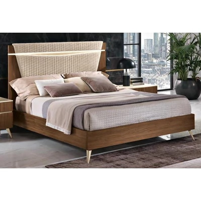 Emozioni Double bedstead with upholstered headboard and wooden sides