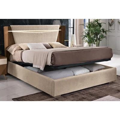 Emozioni Double bedstead with bedding container, with upholstered headboard and sides, with panel