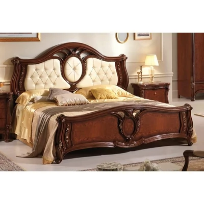 Sovrana Double bedstead with capitonné padded headboard, without Swarovski crystals - walnut