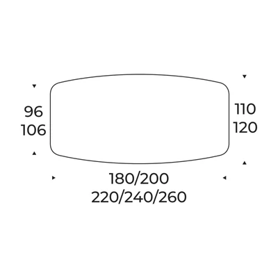 Arcus étkezőasztal – íves változat méretei