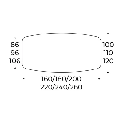 Baltik étkezőasztal – íves változat méretei