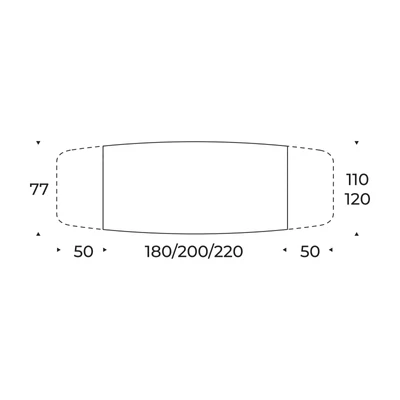 Baltik étkezőasztal – Up rendszerrel bővíthető; íves változat méretei
